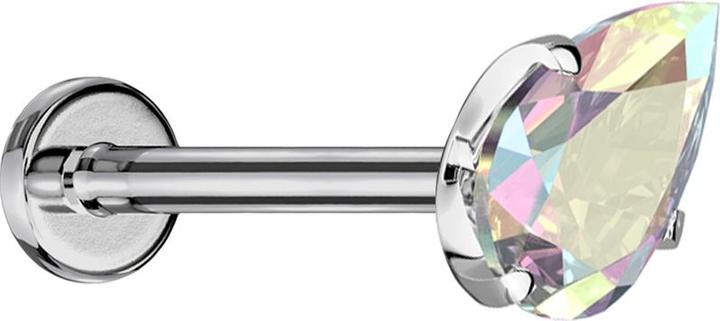 Star Piercing Micro Threadless Labret silber mit Kristalltropfen multicolor gefasst (ohne Messing, Titan G23)