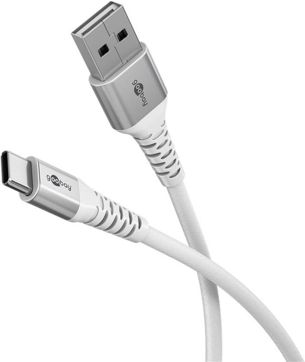 Immagine prodotto Goobay Cavo USB-C in tessuto Supersoft con spine in metallo, 2 m, bianco (2 m, USB 2.0)