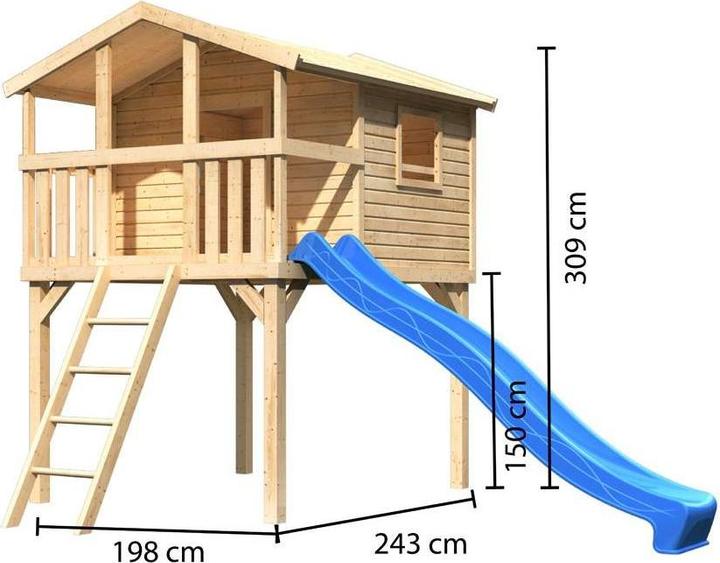 Image du produit Akubi Karibu Maison sur pilotis Benjamin épicéa incl. bac à sable et toboggan 3m rouge