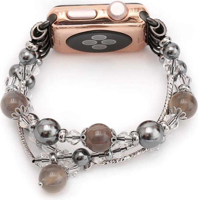 Immagine prodotto Hermex Apple Watch 44 millimetri / 42 millimetri signore braccialetto di lusso perle argento nero