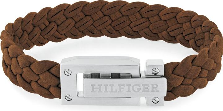 Actual product image Tommy Hilfiger Flat Braided Leather Bracelet (19 cm, Stainless steel, Leather)