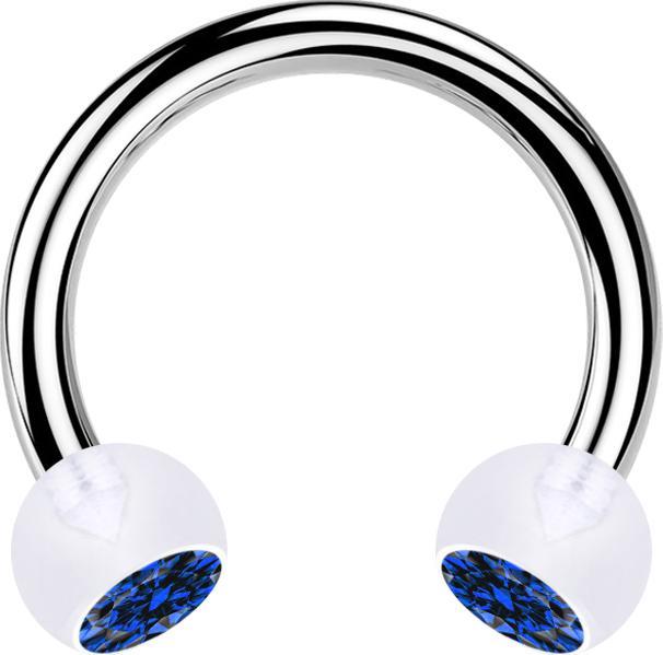 Image du produit Star Piercing Micro Circular Barbell argent avec deux boules cristal transparent bleu foncé (sans laiton, Bioflex, Acier chirurgical 316L)