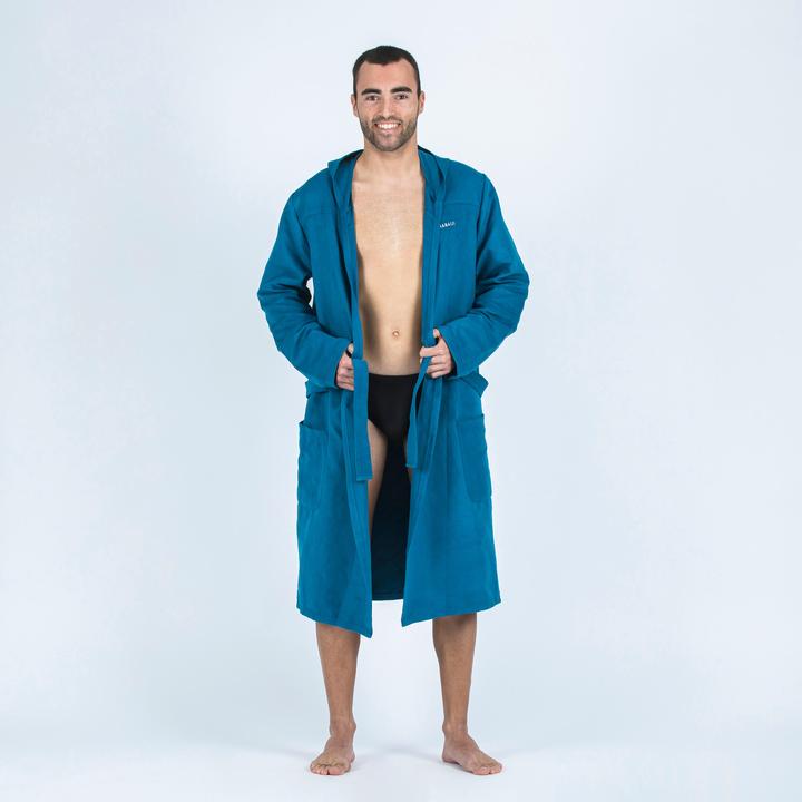 Produktbild Nabaiji Bademantel Herren Kapuze Mikrofaser kompakt - dunkelblau (XS)
