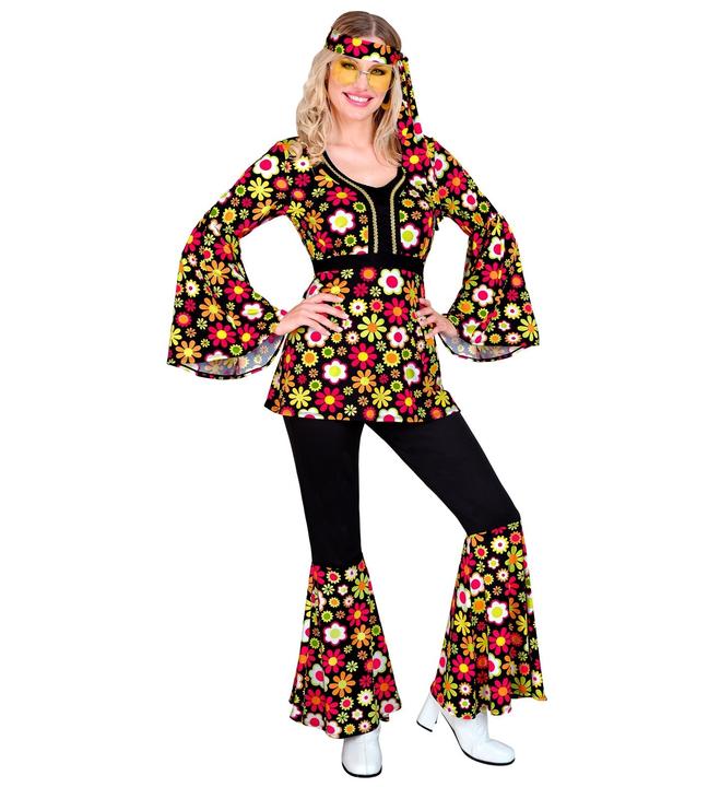 Widmann Hippie Style Kostüm Damen Flowers Oberteil, Hose und Stirnband