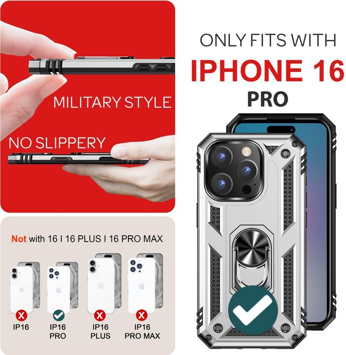Immagine prodotto Nalia Coperchio ad anello antiurto in stile militare (Apple iPhone 16 Pro)