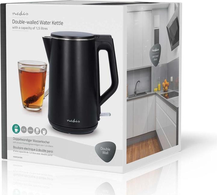 Immagine prodotto Nedis Bollitore | 1,5 l | Plastica | Nero | Ruotabile a 360 gradi | Elemento riscaldante a scomparsa | (1.50 l)