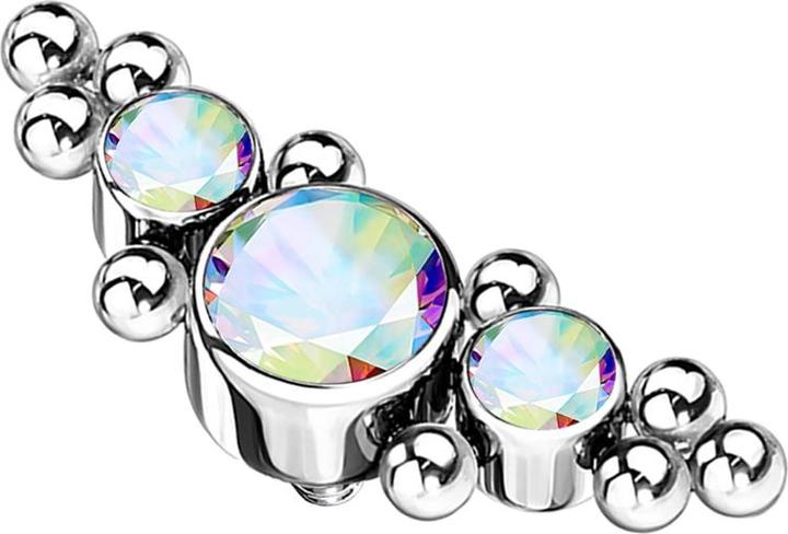Produktbild Star Piercing Dermal Anchor silber mittig mit Kugeln und drei Kristallen multicolor (ohne Messing, Titan G23)