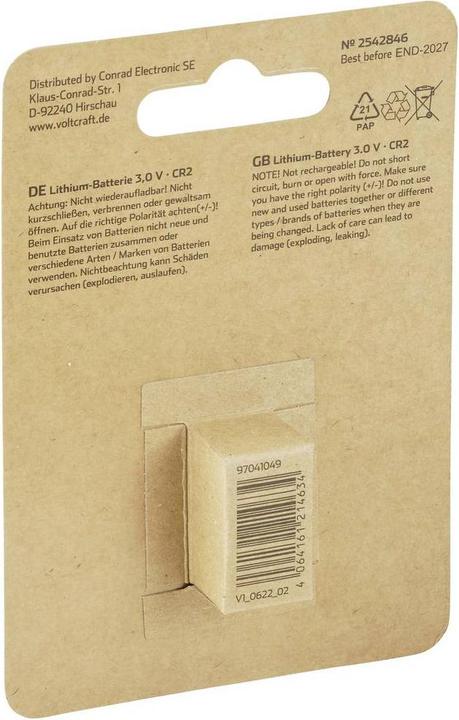 Immagine prodotto Voltcraft Batteria fotografica CR2 CR 2 Litio 800 mAh 3 V 1 pz. (1 pz., CR2, 800 mAh)
