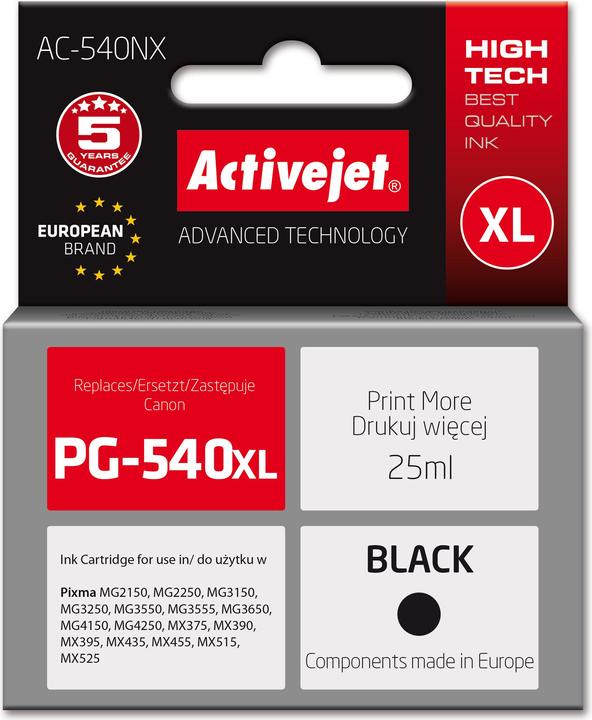 Immagine prodotto Activejet AC-540NX Tinte für Canon Drucker (Ersatz für Canon PG-540XL) Supreme 25 ml schwarz