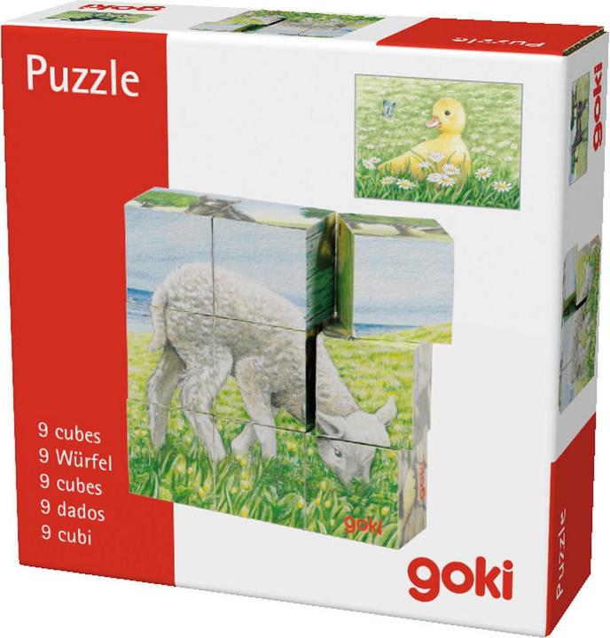 Actual product image Goki Cube puzzle farm animals (9 pieces)