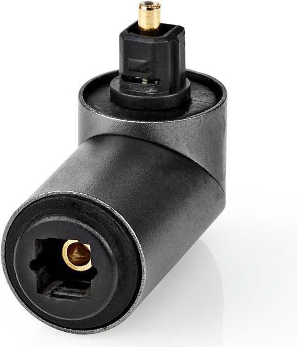 Actual product image Nedis TosLink Adapter TosLink Female TosLink Male Angled 90° Aluminium Gun Metal Grey 1 pcs Box (TOSLINK)