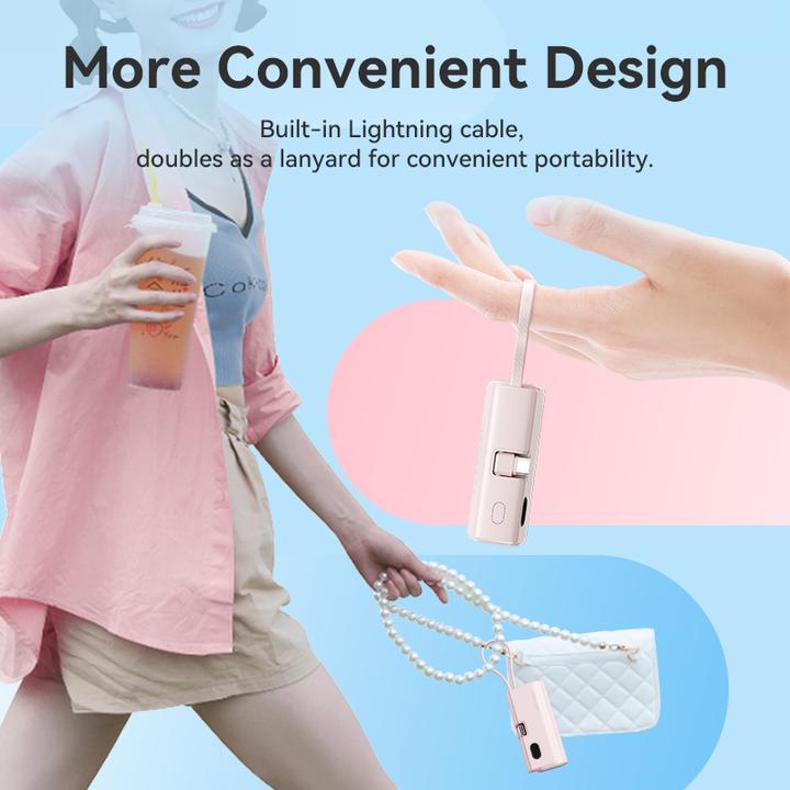 Productafbeelding Vention LED Display 4800mAh Power Bank (USB-C + Lightning + USB-C) 22.5W Roze Opvouwbaar USB-C Type (4800 mAh, 22.50 W, 22.50 Wh)