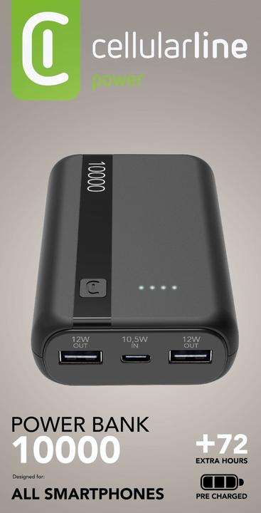 Actual product image Cellularline Power Bank 10000 - Black (10000 mAh, 12 W)