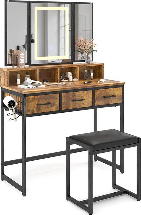Produktbild Vichy Schminktisch Fyrk, Eiche rustikal, 90 cm mit Hocker und LED-Spiegel