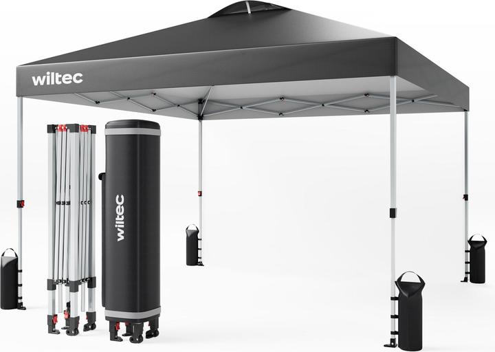Wiltec Pop up gazebo 3x3m grey Wheels Garden gazebo Folding gazebo Camping Party (300 cm, 300 cm)