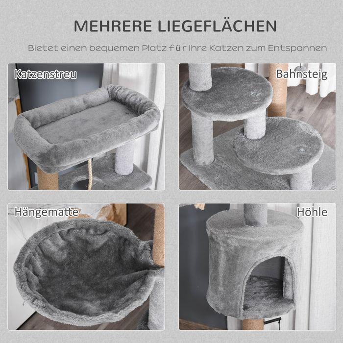 Image du produit Swisshandel24 Arbre à chat 120 cm tronc de jute, pour chats jusqu'à 5 kg, gris clair (120 cm, Gris clair+Beige)