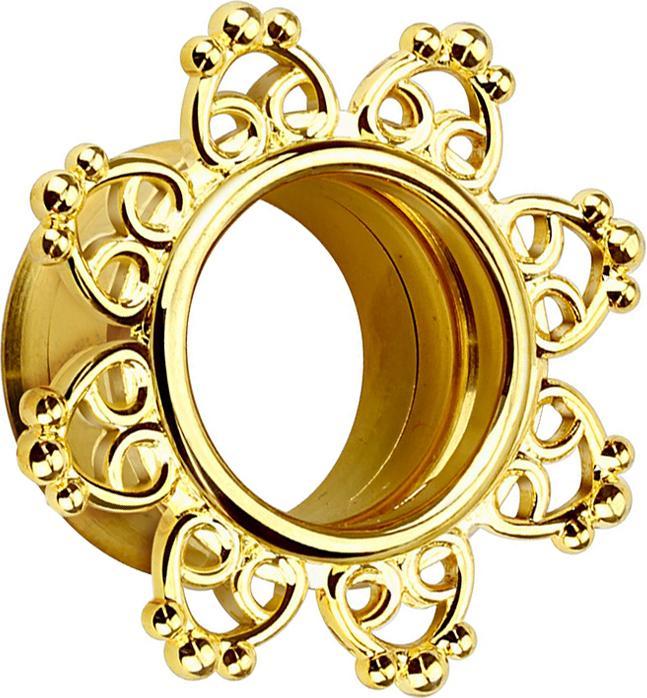 Produktbild Star Piercing Flared Tunnel mit filigranen Tribal Herzen 14k vergoldet (Messing, Chirurgenstahl 316L)