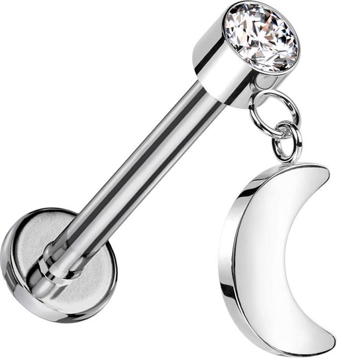 Immagine prodotto Star Piercing Micro labret filo interno argento cilindro argento cristallo argento ciondolo luna argento (senza ottone, Titanio G23)