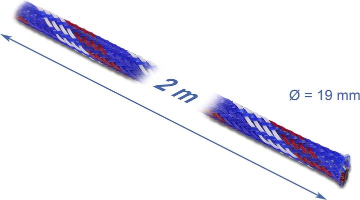 Actual product image Delock Braided hose stretchable 2 m x 19 mm blue-red-white (Cable conduit, 200 cm)