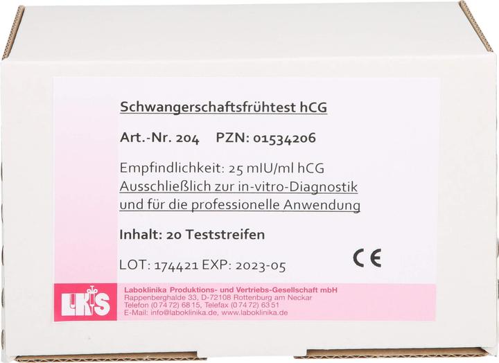 Laboklinika Schwangerschaftsfrühtest Urin HCG Teststreifen, 20 St TTR (20 x)