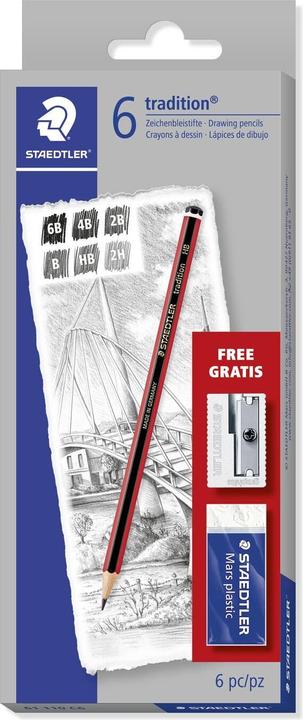 Produktbild Staedtler Stedtler 6 pieštukų rinkinys TRADITION (įvairūs minkštumo ir kietumo laipsniai) + guminė dalis + tem (6 x)