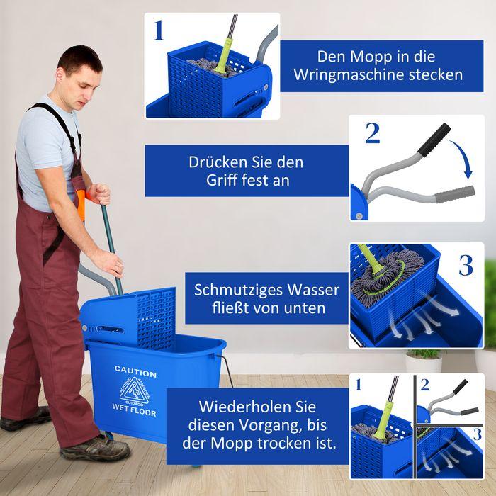 Produktbild Swisshandel24 Putzwagen Fahreimer Putzeimer 20 Liter Wischwagen mit Presse 2 Kammern Blau (1 Stk.)