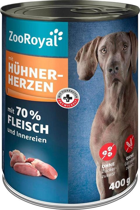 Image du produit Zooroyal Nourriture humide pour chiens avec coeurs de poulet (Adulte, 6 pcs, 2400 g)