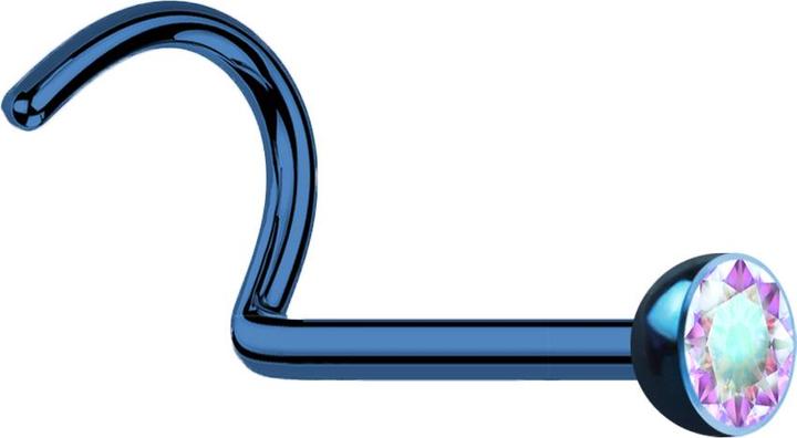 Image du produit Star Piercing Clous de nez courbés bleu foncé avec cristal multicolore (Acier chirurgical 316L)