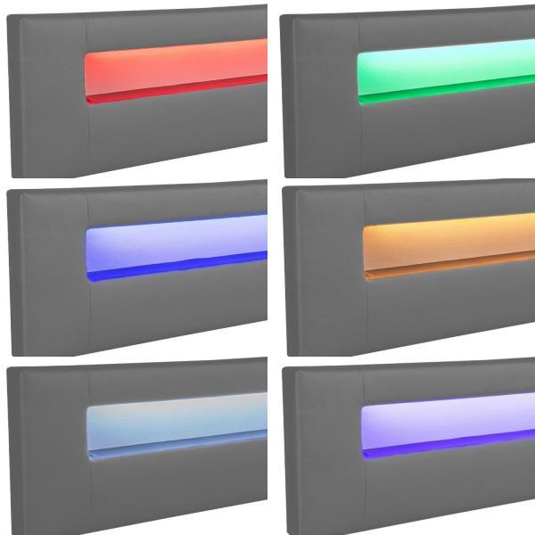Image du produit Juskys Lit rembourré Sevilla avec LED (140 x 200)