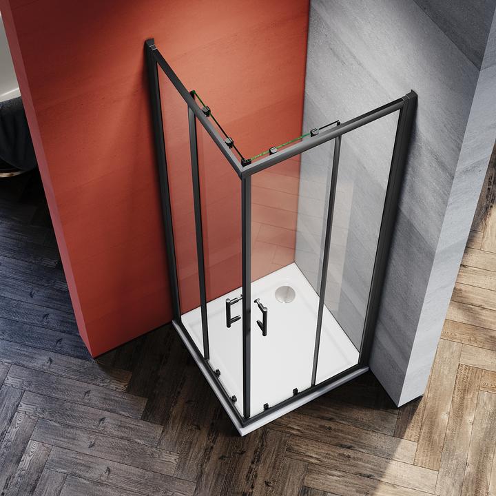 Produktbild SONNI Duschtür 100 x 90 cm schwarz Eckeinstieg Duschkabine Sicherheitsglas Schiebetür Eckdusche Dusc (120 cm, 195 cm)