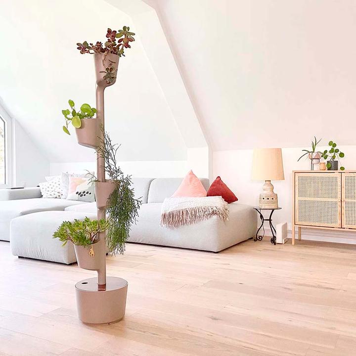 Actual product image CitySens Modular Vertical Planter bark pine color teak wood 4 pots (29 cm)
