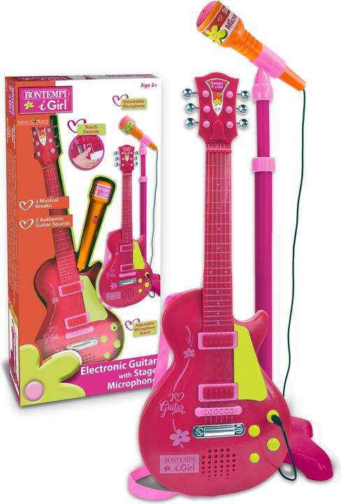 Productafbeelding Bontempi Elektrische gitaar met microfoon Roze (Meertalig)