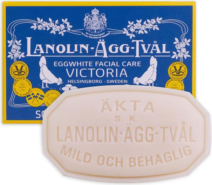 Accentra Frisch duftende Seife zur Gesichtspflege LANOLIN-ÄGG-TVÂL, 50g, in Papierbox, Farbe: blau/gelb, VE 1 (Flüssigseife)
