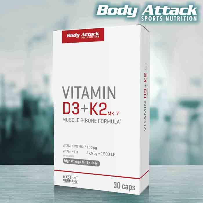 Produktbild Body Attack Vitamin D3 + K2 (30 Stück, Kapseln, 16.30 g)