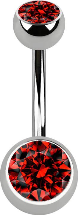 Produktbild Star Piercing Banane silber mit zwei Kugeln silber Kristall rot (ohne Messing, Titan G23)