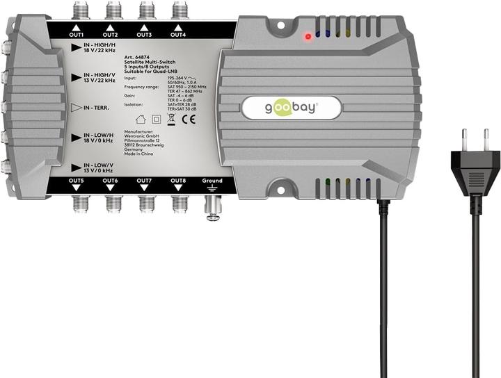 Image du produit Goobay Commutateur multiple satellite 5 entrées/8 sorties (Multi commutateur)