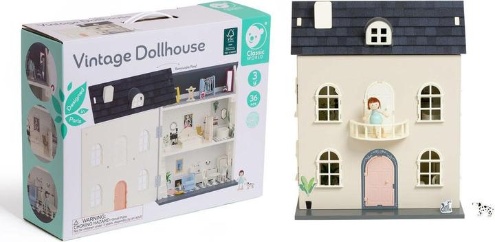 Actual product image Classic World Vintage wooden doll's house, 36 pieces.