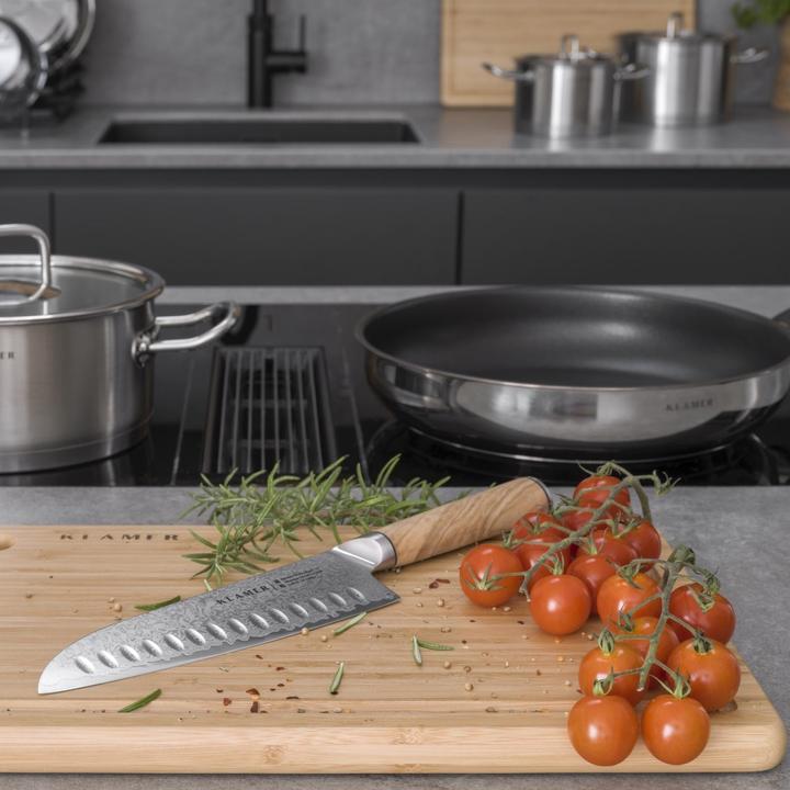 Actual product image KLAMER Santoku Damastmesser Olive 18 cm Kochmesser (18 cm)