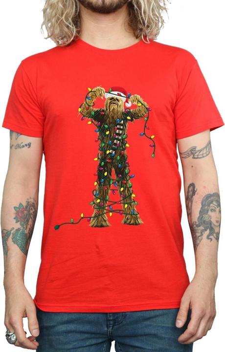 Actual product image Star Wars Mens Chewbacca Christmas Lights T-Shirt (S)