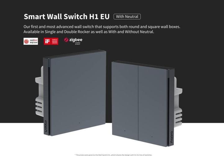 Actual product image Aqara Smart Wall Switch H1 Grey With Neutral, Single Rocker (Zigbee)