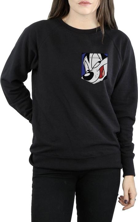 Actual product image Looney Tunes Womens/Ladies Pepe Le Pew Face Faux Pocket Sweatshirt (XXL)