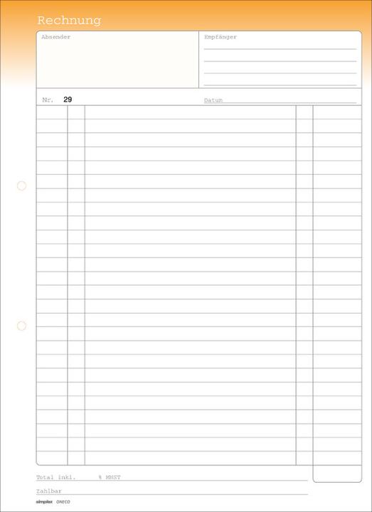 Actual product image Simplex Carbonless copybook Invoices Oneco (100 x)