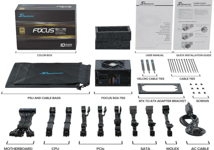 Actual product image Seasonic Power supply 750W FOCUS-SGX-750 Modular (80+Gold) (750 W)