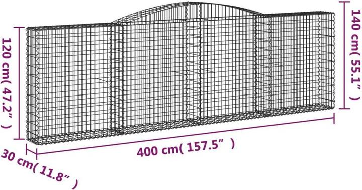 Actual product image VidaXL Gabionen mit Hochbogen 9 Stk. 400x30x120/140cm Verzinktes Eisen