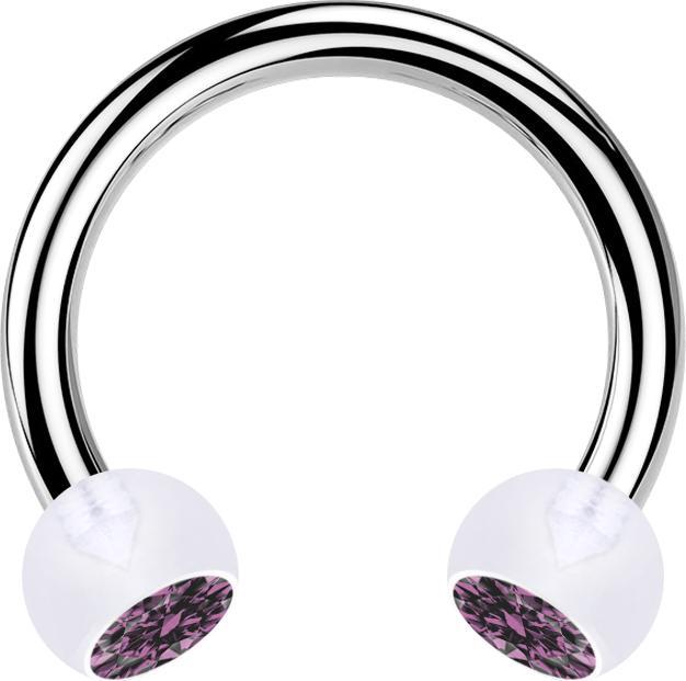 Star Piercing Circular Barbell silber mit zwei Kugeln transparent Kristall hellviolett (ohne Messing, Bioflex, Chirurgenstahl 316L)
