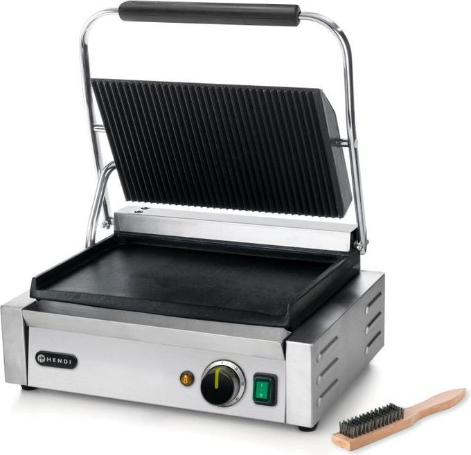 Hendi Panini grill, top grooved, bottom smooth