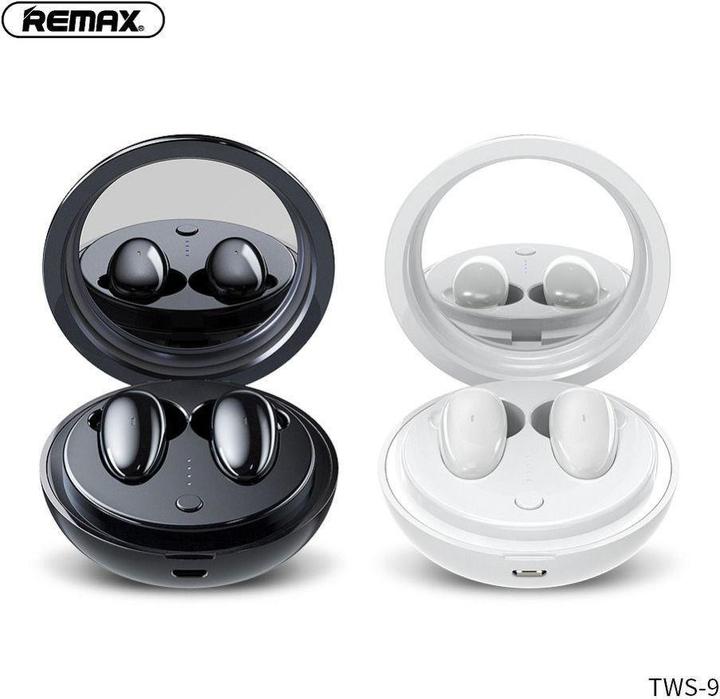 Remax Wireless headphones wireless stereo earbuds TWS-9 with docking station and mirror white (4 h, Senza fili)