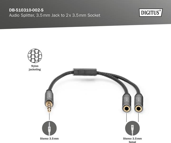 Image du produit Digitus Splitter audio, jack 3,5 mm vers 2x 3,5 mm femelle (0.20 m)