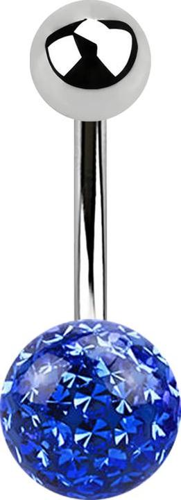 Image du produit Star Piercing Banane argentée avec boule et cristal Boule bleu foncé Epoxy de protection (Acier chirurgical 316L, sans laiton)