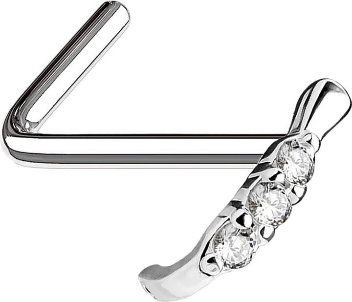 Image du produit Star Piercing Nasenstecker gewinkelt silber Raupe mit Kristallen (Acier chirurgical 316L, Laiton)